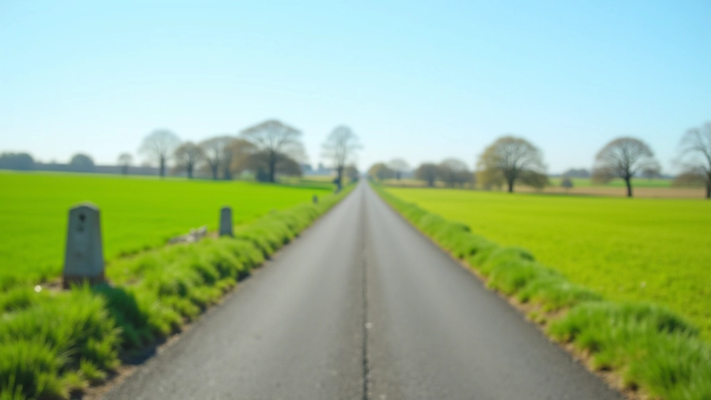 Wide flat cycling trail stretching toward horizon with grass verges and trees